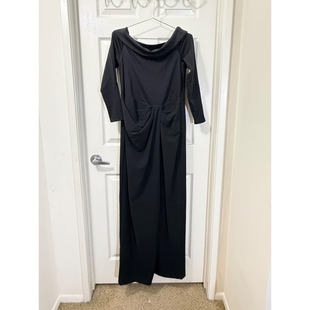 Lauren Ralph Lauren Black‎ Off-The-Shoulder Front Twist Gown Dress Size 10 NEW - Picture 2 of 7